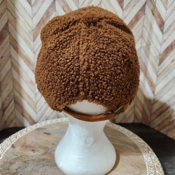 Anthro-Do Everything In Love Brown Letter C Teddy Sherpa Baseball Cap Women OS - Picture 6 of 7